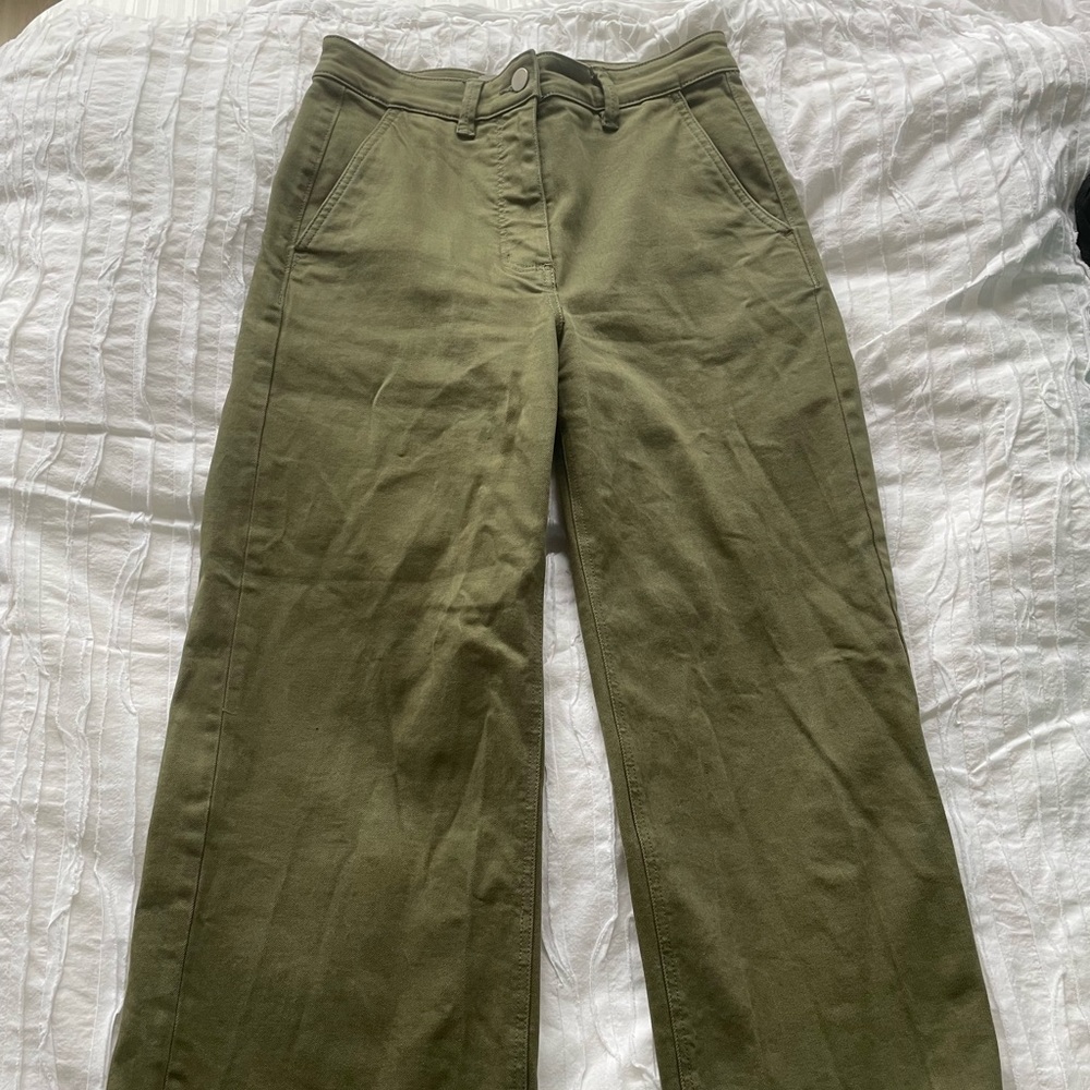 Army green Everlane wide leg crop jeans